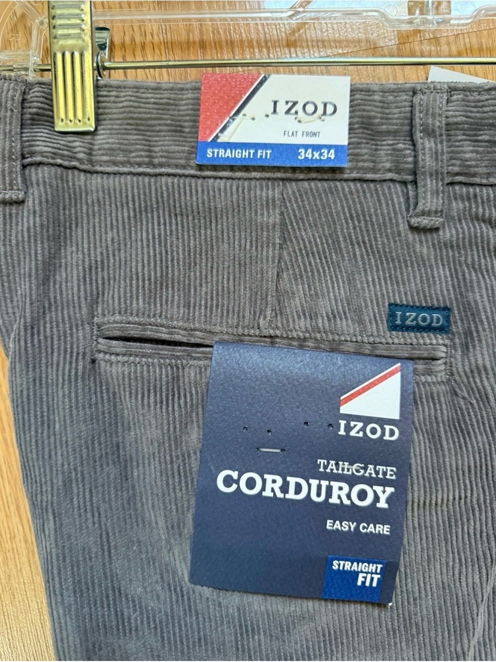 New $75 IZOD Tailgate Corduroy Straight Fit Men’s Pants 34x34 Meteorite Grey